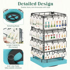 EsLuker.ly Rotating Earring Display Holder Stand for Vendors Events Selling, Large Capacity 64 Hooks Jewelry Rack with Wooden Base for Earring Card Sales, Enhances Retail Visibility (Blue)