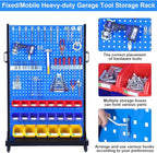 Heavy Duty Metal Shelving Unit, Mobile Garage Storage Rack with Adjustable Shelves, Tool Hooks & Organizer Bins for Screw, Bolt & Parts Organization