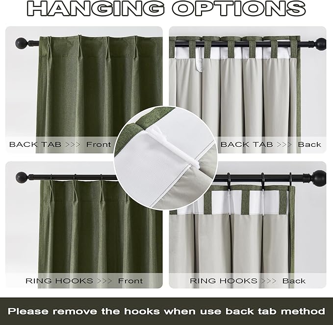 102 Inch Pinch Pleated Drapes 2 Panels Set, Back Tab Ceiling Curtains for Track System, Privacy Assured Thermal Insulated Curtains for Living Room Dining Room,40 by 102 Inches Long, Olive Green