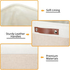DULLEMELO 2-Pack Large Storage Baskets for Organizing 16"x12"x12" Canvas Fabric Storage Basket Bins With Leather Handles for Shelf Clothes Empty Gift Basket (White&Khaki)