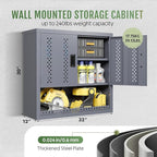 Metal Garage Wall Cabinet, Wall Mounted Storage Cabinets with Doors, Floating Steel Cabinet with Adjustable Shelves and Open Drawer, Heavy-Duty Tool Organizer for Warehouse, Basement, Kitchen