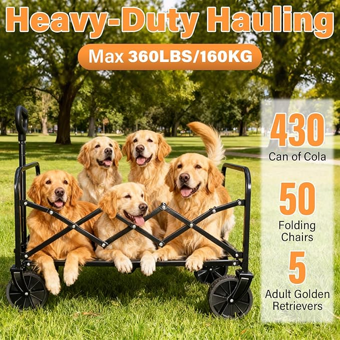 Wagons Carts Foldable Collapsible Wagon with Wheels,360lbs.Wagon cart with Wheels Foldable,Portable Utility Wagon for Camping,Park,Sports,Shopping,Travel,Groceries