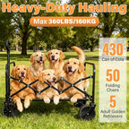 Wagons Carts Foldable Collapsible Wagon — Multi-Use Folding Utility Wagon Cart Portable for Groceries,Apartment Living,Sports,Park&Storage|Collapsible Wagon with Wheels for Yard Work,Shopping,Black