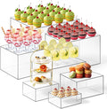 Leinuosen 7 Pcs Extra Large Buffet Risers Set 8" to 14" Acrylic Display Box Square Catering Dessert Table Riser Food Display Decorative Stand with Hollow Bottom for Catering Supplies(Clear)