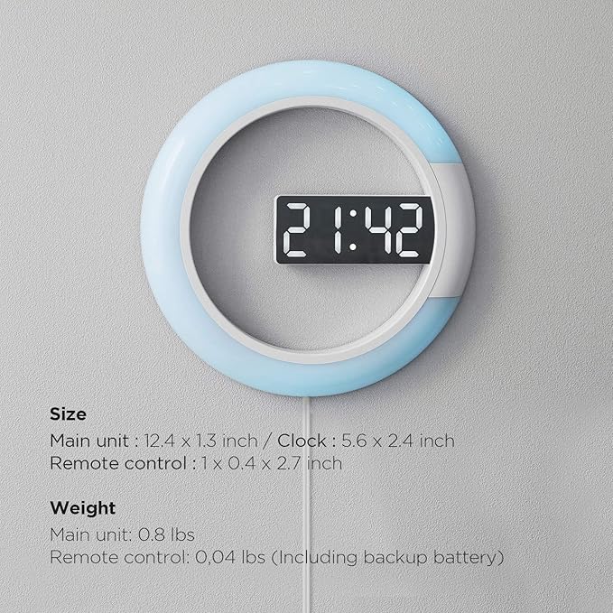 mooas Mood Light LED Silent Digital Wall Clock with Remote, Backlit Nightlight, Modern Digital LED Wall Clock Display Alarm Clock Melody 5 Brightness for Bedroom Living Room