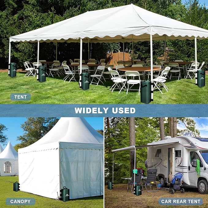 ILLUMINEW 4 Pack Canopy Water Weight Bag, 220 LBS Water Tent Weights Set of 4 Leg Weights for Gazebo, Pop Up Canopy, Canopies, Tent (Green 25L)