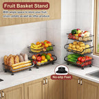 3-Tier Rolling Pantry Cart with Wheels, Stackable Wire Storage Floor Organizer for Kitchen Pantry Snack Shelves, Fruit Basket Stand, Vegetable Storage Rack for Food Snacks Onion Potato, Black, 2 Pack