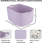 Large Rectangle Blankets Basket Living Room 22"x17"x12" Woven Cotton Rope Storage Baskets for Nursery Toy Basket for Kids Wicker Laundry Baskets Bin for Clothes Towels purple or Lavendor