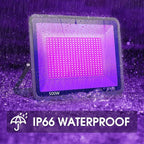 2 Pack 500W LED Black Lights,Outdoor Flood Blacklight Light with Plug, IP66 Waterproof 395nm to 410nm forGlow in The Dark, Dance Party, Stage Lighting, Body Paint, Fluorescent Poster, Neon Glow