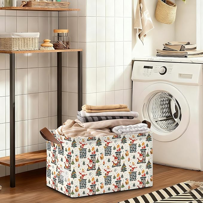 Christmas Tree Gift Storage Bin with Handles, Basket Storage Organizer for Shelves, Closet, Nursery, Book, Laundry Hamper & Home Decor