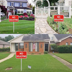 No Soliciting Sign with Stakes, Red Aluminum, 12 x 8 Inch, Heavy Duty Metal Signs, 28 Inch Stakes for Yard, Home Decor, 2 Pack