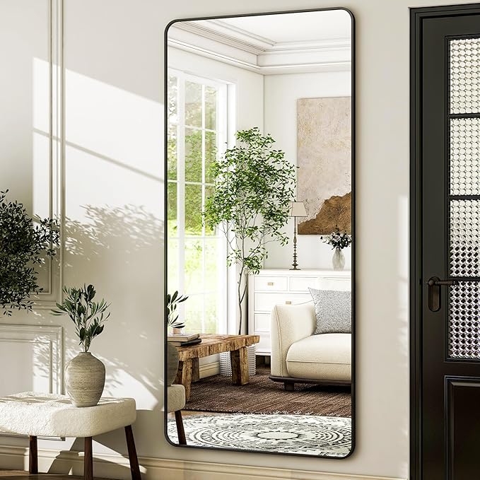 HARRITPURE 71"x32" Large Full Length Mirror - Rectangular Black Aluminum Frame Floor Mirror with Stand for Bedroom, Living Room, Cloakroom, Full Body Reflection