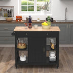 ChooChoo Kitchen Islands on Wheels with Wood Top, Utility Wood Movable Kitchen Cart with Storage and Drawers, Black
