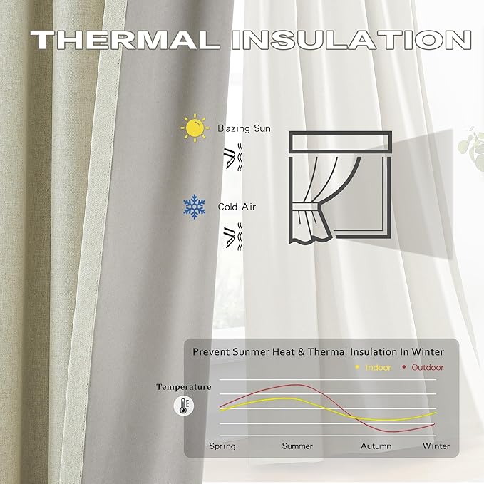 DUALIFE 90 Inch Curtains for Living Room Greige Natural Linen,Pinch Pleat/Back Tab Country Hooks Drapes for Sliding Patio Door Two Burg Blackout Track System Curtains Set of 2,W40xL90