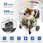 Goplus Shopping Cart for Groceries, Jumbo Upgraded Folding Grocery Cart with Waterproof Liner, 330 LBS Weight Capacity, 360° Swivel Wheels, 33 Gal Double Basket, Heavy Duty Foldable Utility Cart