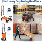 Garvee Folding Hand Truck, 330 LB Heavy Duty Dolly Cart with Foldable Basket, Portable Folding Hand Cart with Bungee Rope, Rubber Wheels and Retractable Handle for Luggage, Moving, Office, Orange