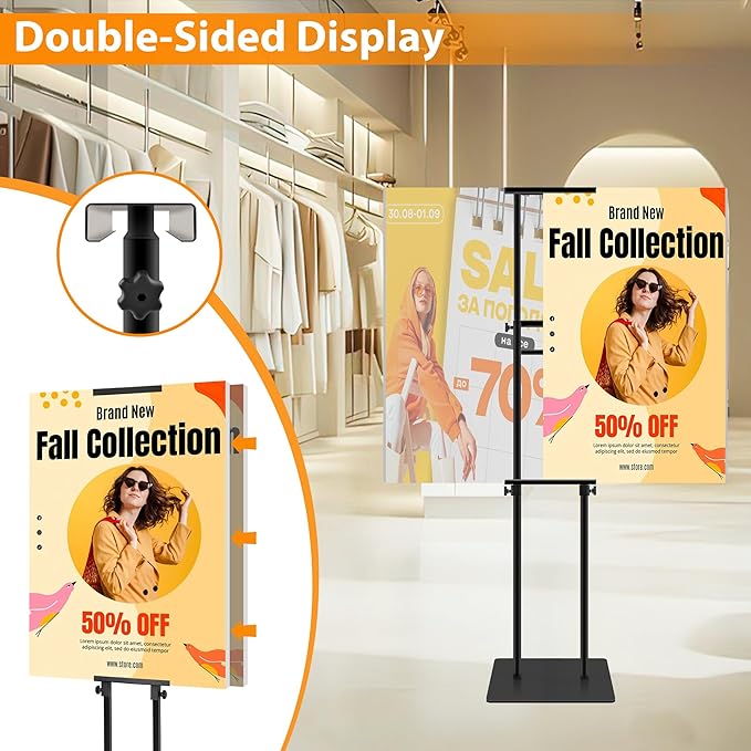 Poster Stand Heavy Duty - Adjustable Pedestal Sign Stand Double-Sided Poster Stands for Display Foam Banner, Poster Board Stand Floor Standing Sign Holder Height Up to 80 Inch, Black 1Pack