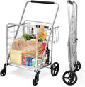 Goplus Folding Shopping Cart, Jumbo Double Basket Utility Grocery Cart 330lbs Capacity with 360° Rolling Swivel Wheels, Portable Heavy Duty Cart for Laundry Shopping Grocery
