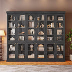 Vyre 70.8" Tall Black Bookshelf with Glass Doors, Farmhouse Modular Bookcase with 6-Tier Adjustable Shelves, Large Storage Cabinet for Home Office, Living Room, Set of 3