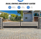 ZUMI Dual Swing Driveway Gates, 18x6 ft. Outdoor Steel Swing Gates for Driveway, Heavy-Duty Driveway Fence Gates for Home Security, Weatherproof Iron Security Gate Kit for Outdoor, Greerwich Style