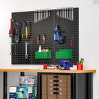 EVERHANGER Metal Pegboard Panels 24" x 12", Heavy Duty Steel Peg Boards for Garage, Pegboard Wall Organizer for Tool Storage and Organization, Black, 3 Pack