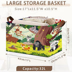 Animals Storage Basket Large 17x11.5x10.5 Inches - Collapsible Fabric Organizer Bin with Handles for Nursery,Kids Room,Toys - Foldable Decorative Hamper with Jungle Animal Pattern - Single Pack