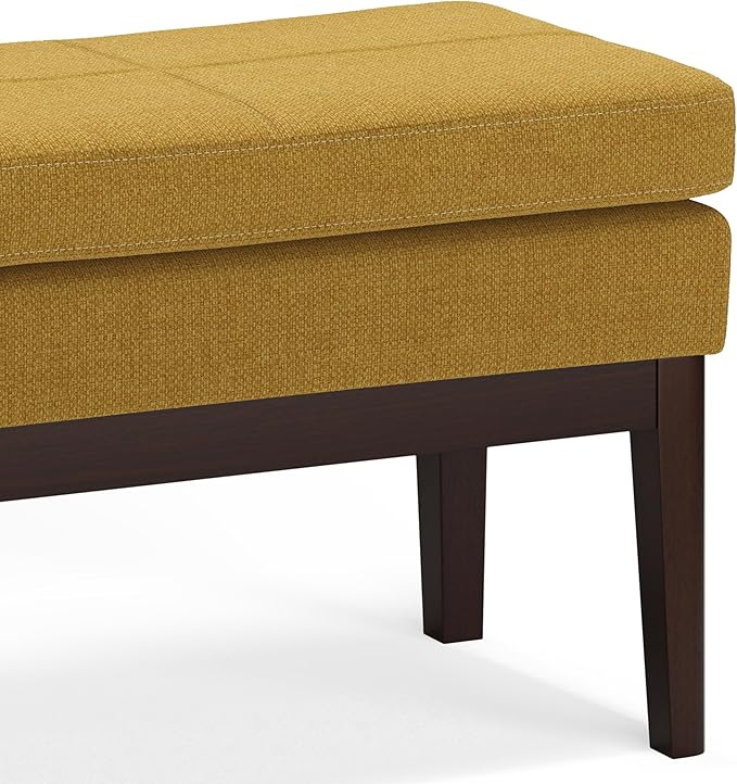 SIMPLIHOME Carlson Small Ottoman Bench - 27 inch Wide Upholstered Woven Fabric Rectangle Ottoman in Marigold, Mid Century Modern Bench for Bedroom, Entryway or Living Room with Padded Seat