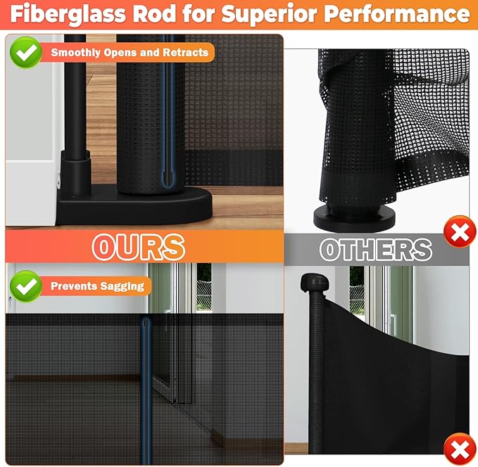 160" Retractable Baby Gates Extra Wide Dog Gate, Long Child Safety Gate, 37" Tall Toddler Pet Gate Mesh Gate with Reinforced Strips for Doorways, Stairs, Hallways, Outdoor & Indoor Large Openings