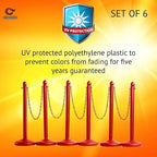 Montour Line Plastic Stanchion Red 2.5 Inch Diameter with 50 Foot Chain, 6-Pack, Crowd Control Barriers