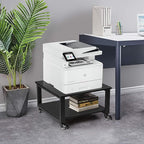 Under Desk Printer Stand - 2-Tier Industrial Mobile Printer Table with Storage Shelf, 19.7''x19.7''x12.6'' Heavy Duty Wood Rolling Printer Cart with Wheels for Home and Office,Classic Black