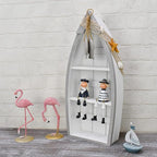 Morning View 2-Shelf Wood Boat Shelf, Nautical Decor with Fishing Net, Starfish, Seashells - Wall Mount or Tabletop Display - Beach Themed Home Decor, White, 6.7x3x16.5 Inch