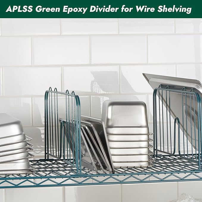 APLSS 4 Pack 18" Width Green Epoxy Shelf Divider for Wire Shelving, Dry&Wet Storage, NSF Certified