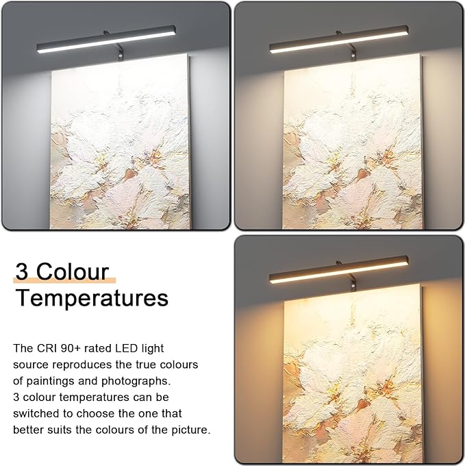 Plug in Picture Lights for Wall, 16 inch Dimmable LED Art Light with Remote, 3 Colour Temperature Gallery Painting Wall Light for Picture Display Dartboard Art Work (Black)