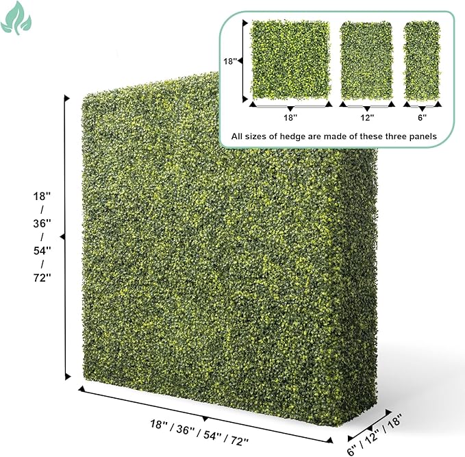 SunnyRoyal 18" Wx18 Hx12 D Artificial Boxwood Hedge Wall for Indoor and Outdoor Lifelike Greenery Privacy Fence for Patio Balcony Office Garden Party