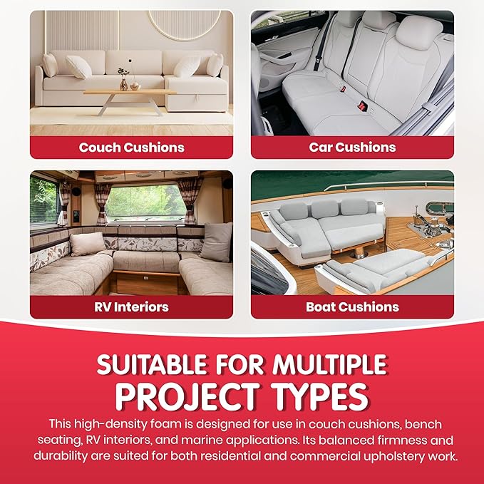 FOAMYFOAM 3Pack High Density 1 inch Thick, 24 inch Wide, 72 inch Long Upholstery Foam, Cushion Replacement