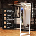 LED Rectangular Corner White Full Length Mirror - 16“ x 60” Brightness Adjustable, Touch Screen Control, Wall Mounted or Freestanding, for Bedroom Living Room Cloakroom Dressing Mirror