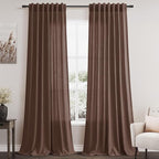 Nanspring Mocha Mousse Curtains 120 Inches Long 2 Panels Set Back Tab Linen Loop Pocket Light Filtering Semi Sheer Boho Style Curtain for High Ceiling Living Room Curtains 52x120
