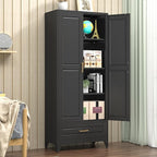 Kitchen Pantry Cabinet, 75" Tall Pantry Cabinet with Drawer, Metal Storage Cabinets with Doors and Shelves, Freestanding Food Cupboards for Dining & Living Room, Black, Assembly Required
