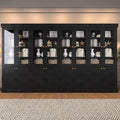 Vyre 71" Tall Farmhouse Bookshelves with Glass Doors, Set of 4 – Large Modular Bookcase with Adjustable Shelves, Storage Cabinet for Living Room, Kitchen, Home Office, Black