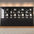 Vyre 71" Tall Farmhouse Bookshelves with Glass Doors, Set of 4 – Large Modular Bookcase with Adjustable Shelves, Storage Cabinet for Living Room, Kitchen, Home Office, Black
