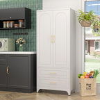 75" Kitchen Pantry Cabinet,Metal Storage Cabinets with 2 Drawers,Pantry Cabinet with Doors and Shelves,White Tall Storage Cupboard for Living Room, Dining Room Office
