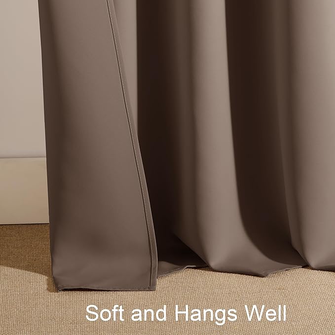 PONY DANCE Blackout Curtains for Bedroom 96 inches Long 2 Panels Set, Thermal Insulated Rod Pocket Black Out Window Drapes, Noise Reducing Window Treatment for Living Room(W52 x L96 inch, Mocha)