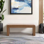 Faux Leather Entryway Bench End of Bed Bench Upholstered Modern Window Bench Comfy Ottoman for Dining Room/Bedroom/Living Room/Hallway/Indoor (Camel Brown)