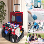 Rolling Cleaning Caddy Bag with Wheels, Large Cleaning Cart Detachable Trolley, Cleaning Bags for Housekeepers With Shoulder Strap & Multi Pockets for Cleaning Tools Storage (Red)
