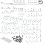Hiltex 53108 100 Piece Metal Peg Board Hooks and Accessories Set, Pegboard Hooks Assortment, Bins & Hooks for Crafts, Organizer for Garage, Peg Board Tool Utility Hook, 1/4 Pegboard Hooks Accessories