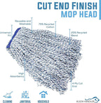 KLEEN Handler Cut End Finish Mop | 1.25" Universal Headband Maximum Absorption Finishing Mop, Pack of 3