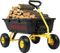 800LB Garden Dump Cart, 4 Wheel Wheelbarrow with 10”Tires, Heavy Duty Dump Cart Wagon with Quick-Release System & 10" Non-Flat Tires, Steel Frame Utility Cart for Yard, Farm, Hauling Firewood