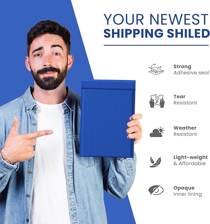 Royal Blue 8.5x12 Inch Poly Bubble Mailers #2 | Self Seal Large Padded Envelopes | Air Cushioned Bubble Mailer | Usable Size 8.5x11 | Waterproof Lightweight Mailing Shipping Bags | 100 Pack Bulk