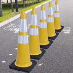 Fluorescent Orange/Green PVC Traffic Cones, Heavy Black Base Parking Lot Cone Structurally Stable Weatherproof Road Construction Safety Cones (4, Yellow, 28" Large)
