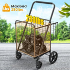 Folding Shopping Cart with Waterproof Bag, Grocery Cart with Encrypted Mesh Bottom, 23 Gal Double Basket & 360° Swivel Wheels, 260 Lbs Heavy Duty Shopping Carts for Groceries, Laundry